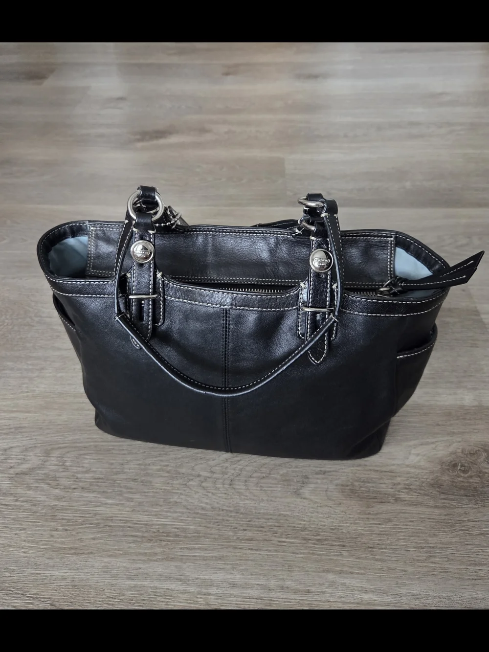 Y2K Coach Gallery East West Tote F15147 Black Leather Multi Pocket Work Bag.